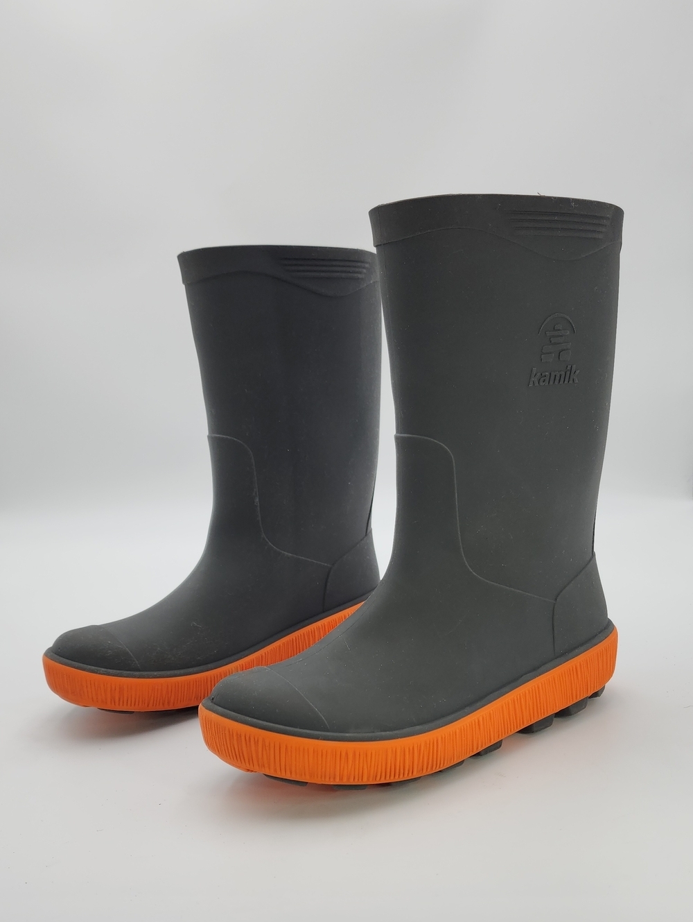 Kamik Kids Riptide Waterproof Pull-On Rain Boots – Charcoal/Orange Size 3